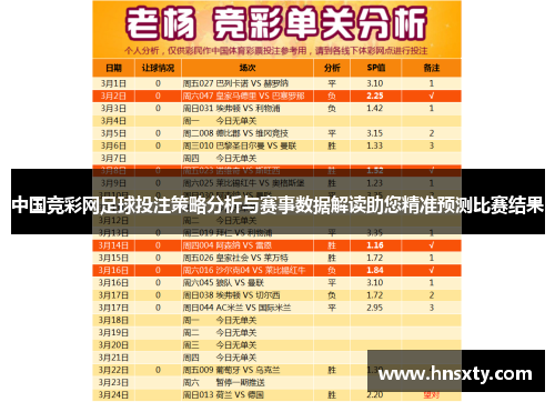 中国竞彩网足球投注策略分析与赛事数据解读助您精准预测比赛结果
